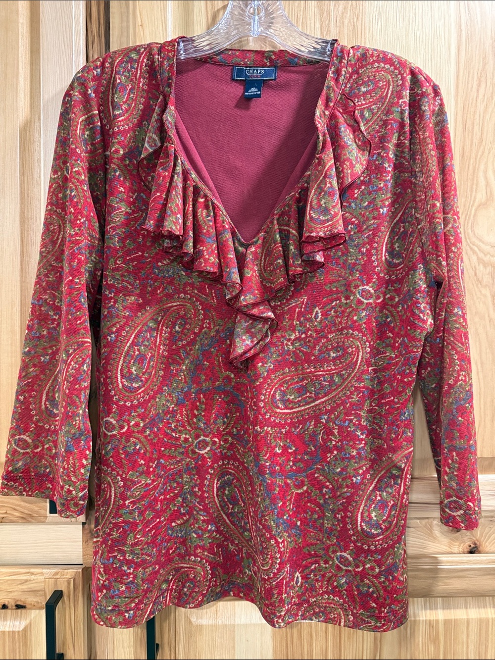 Chaps Women’s Sz XL Red Paisley Versatile Fall Vibes Ruffle V-Neck Blouse Top